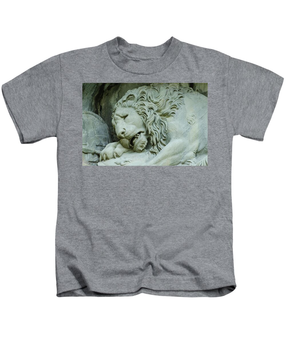 Lion Kids T-Shirt featuring the photograph The Lion of Lucerne by Douglas Wielfaert