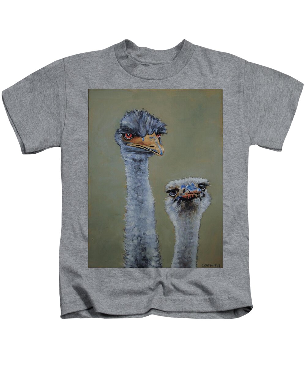 Emu Kids T-Shirt featuring the painting The Longneckers by Jean Cormier