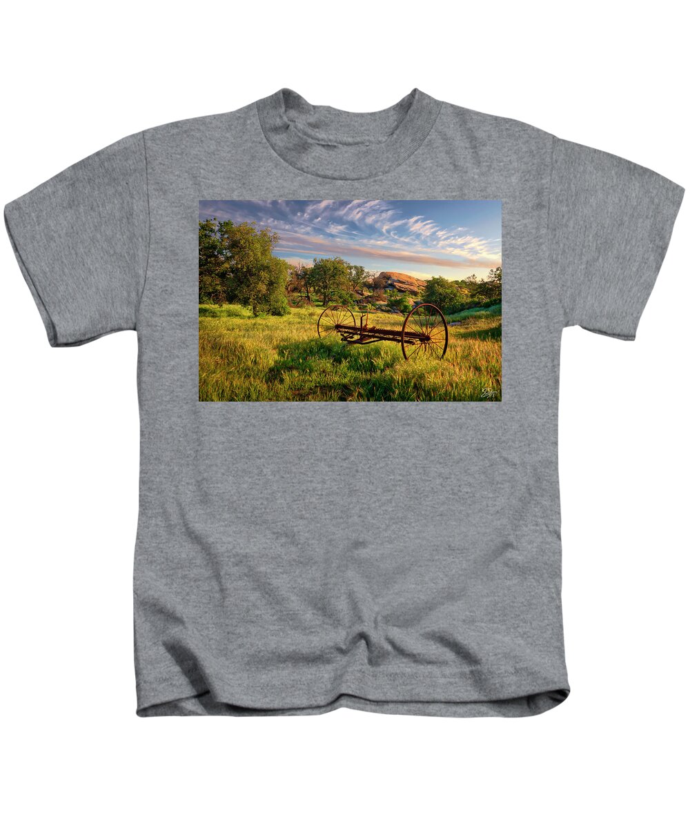 Old Mower Kids T-Shirt featuring the photograph The Old Hay Rake by Endre Balogh