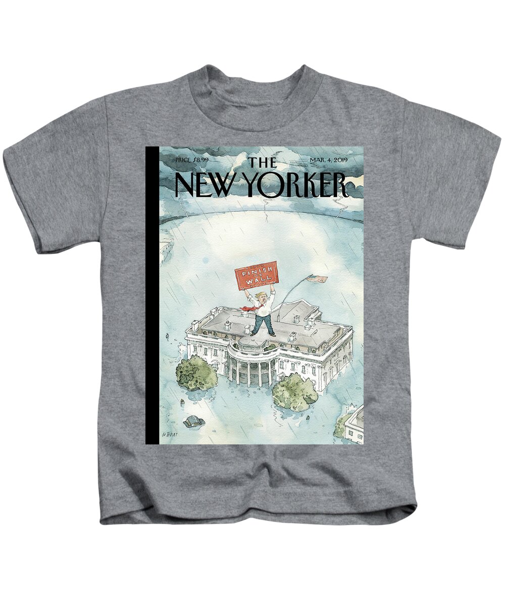 The Real Emergency Kids T-Shirt featuring the painting The Real Emergency by Barry Blitt