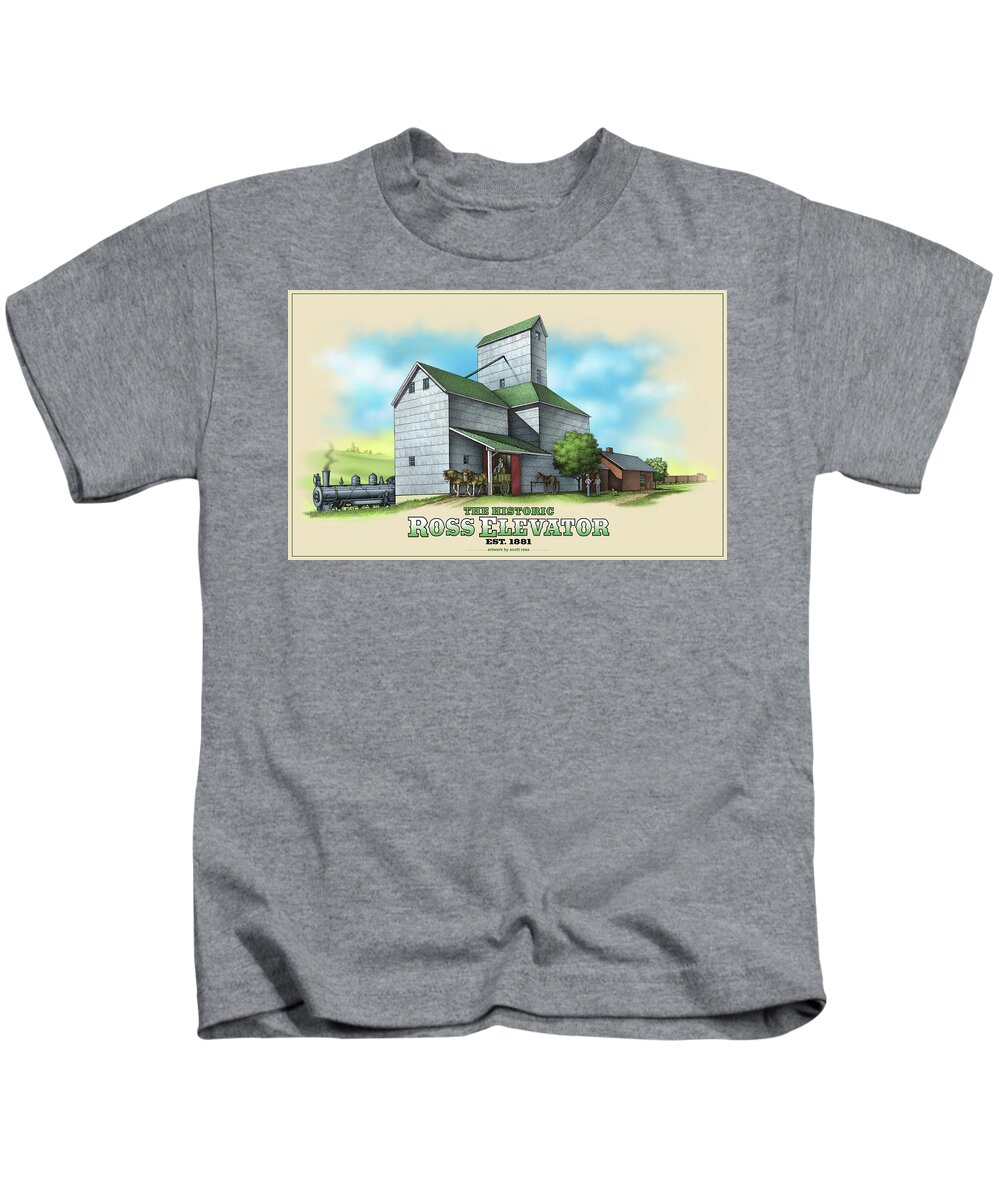 Landscape.historical.rural Kids T-Shirt featuring the digital art The Ross Elevator by Scott Ross