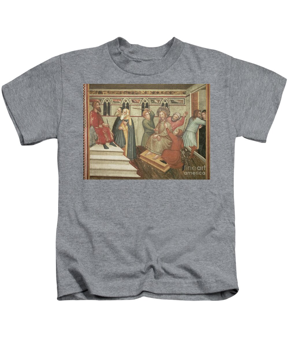 Christianity Kids T-Shirt featuring the painting The Scourging Of Christ Before Pontius Pilate by Ferrer Bassa