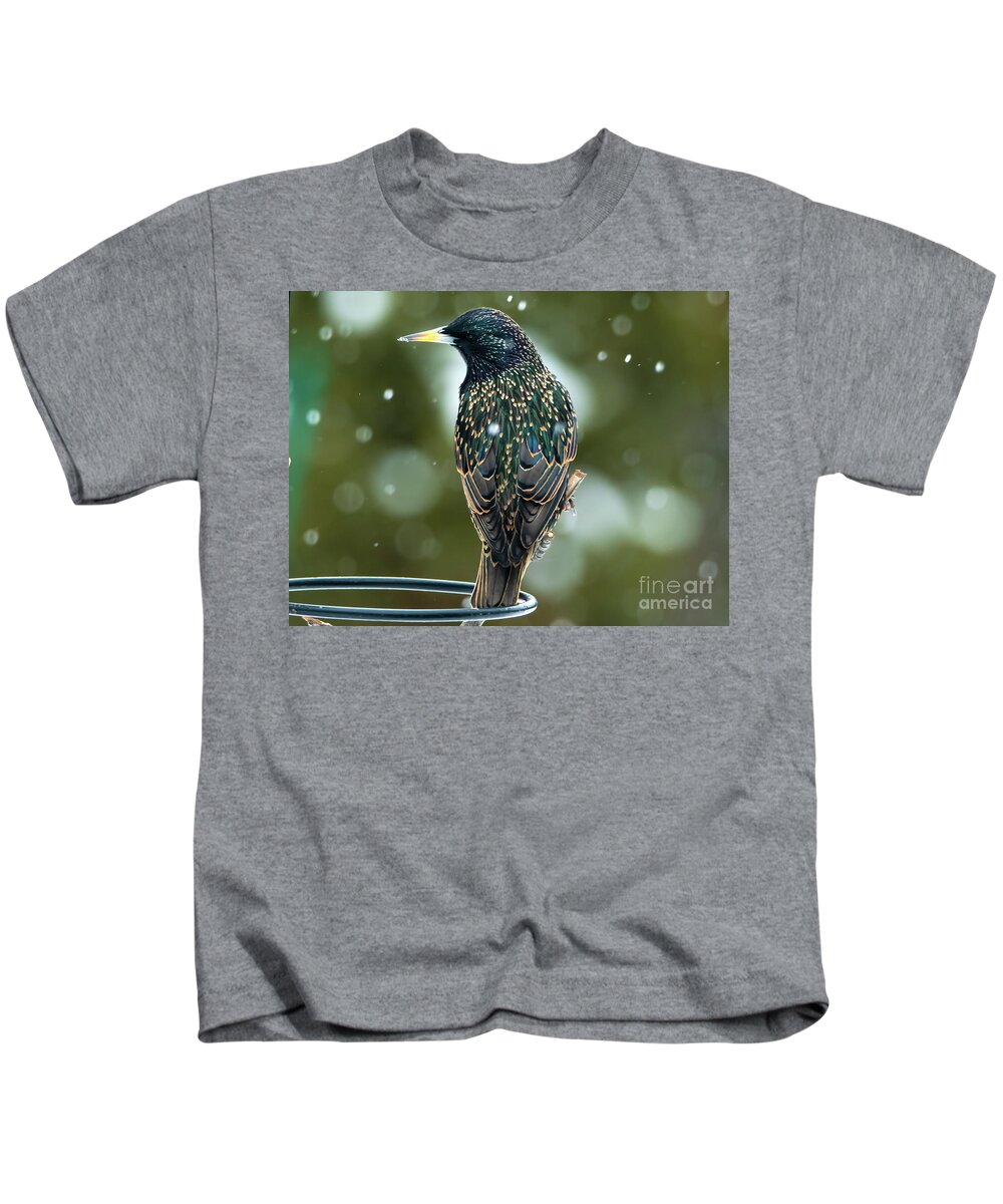 Starling Kids T-Shirt featuring the photograph The Starling Bird Portrait by Sandra J's