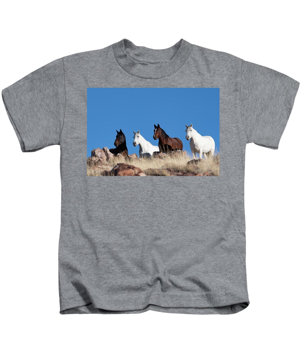 Wild Horses Kids T-Shirt featuring the photograph The Watchers by Mary Hone