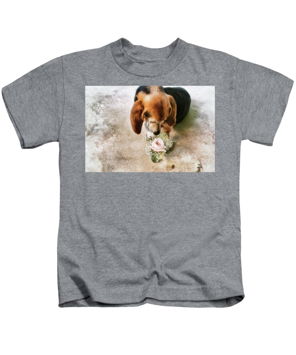 Dog Kids T-Shirt featuring the photograph This Flower Is For You by Joan Bertucci