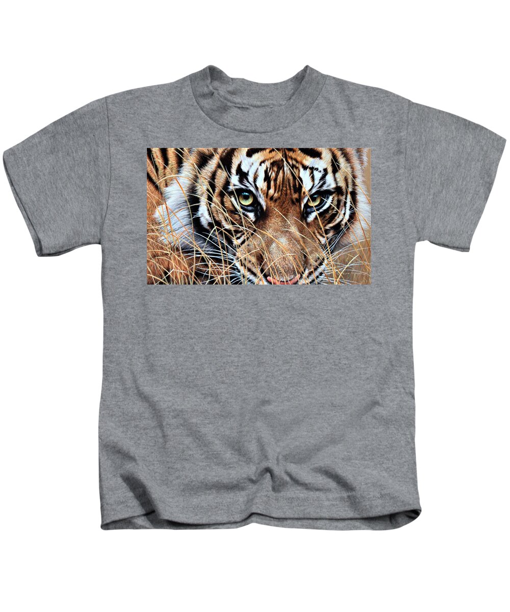 Paintings Kids T-Shirt featuring the painting Tiger Eyes by Alan M Hunt by Alan M Hunt