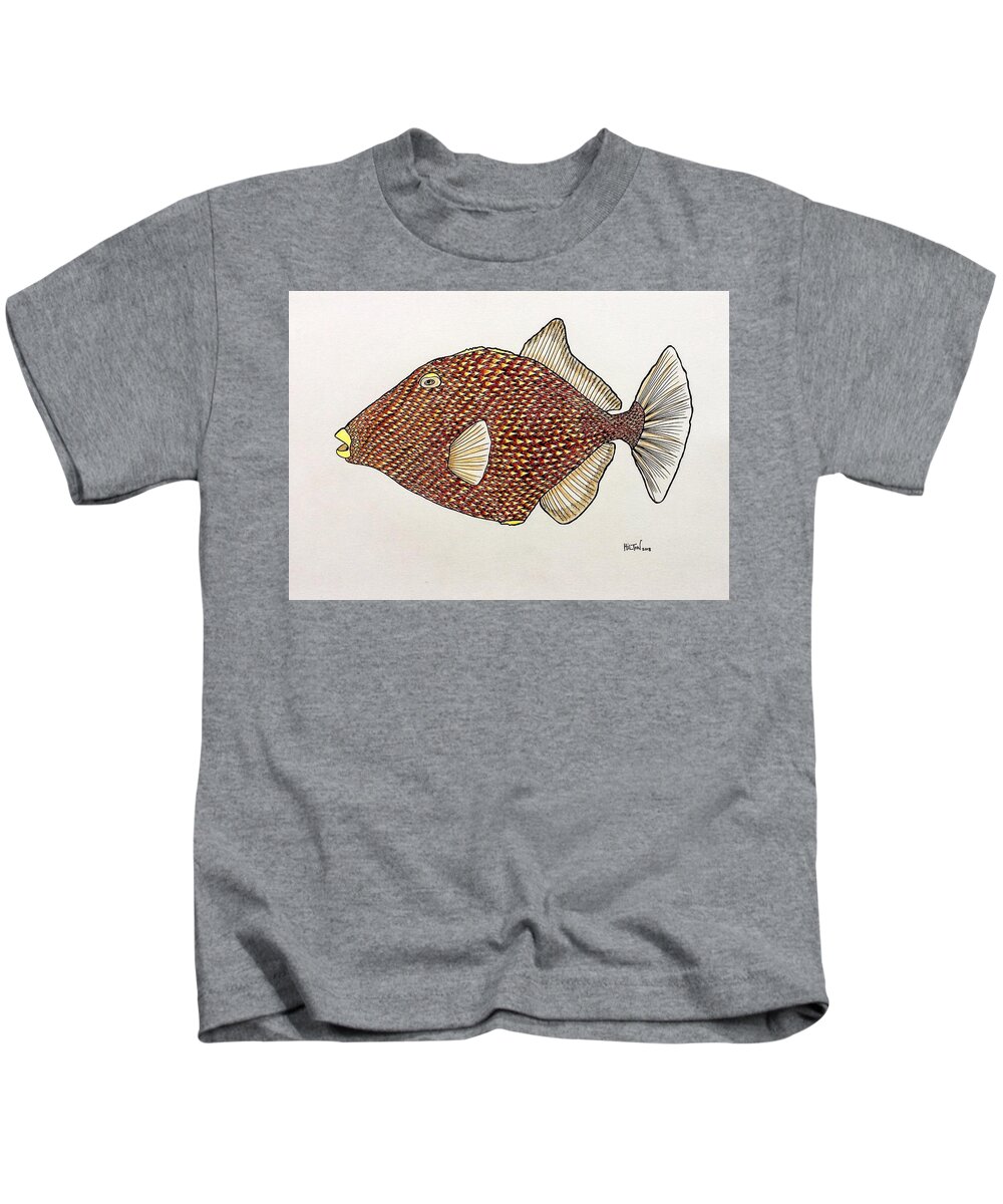 Nature Surrealist Trigger Fish Unusual Color Kids T-Shirt featuring the pastel Trigger Fish by Graham Wallwork