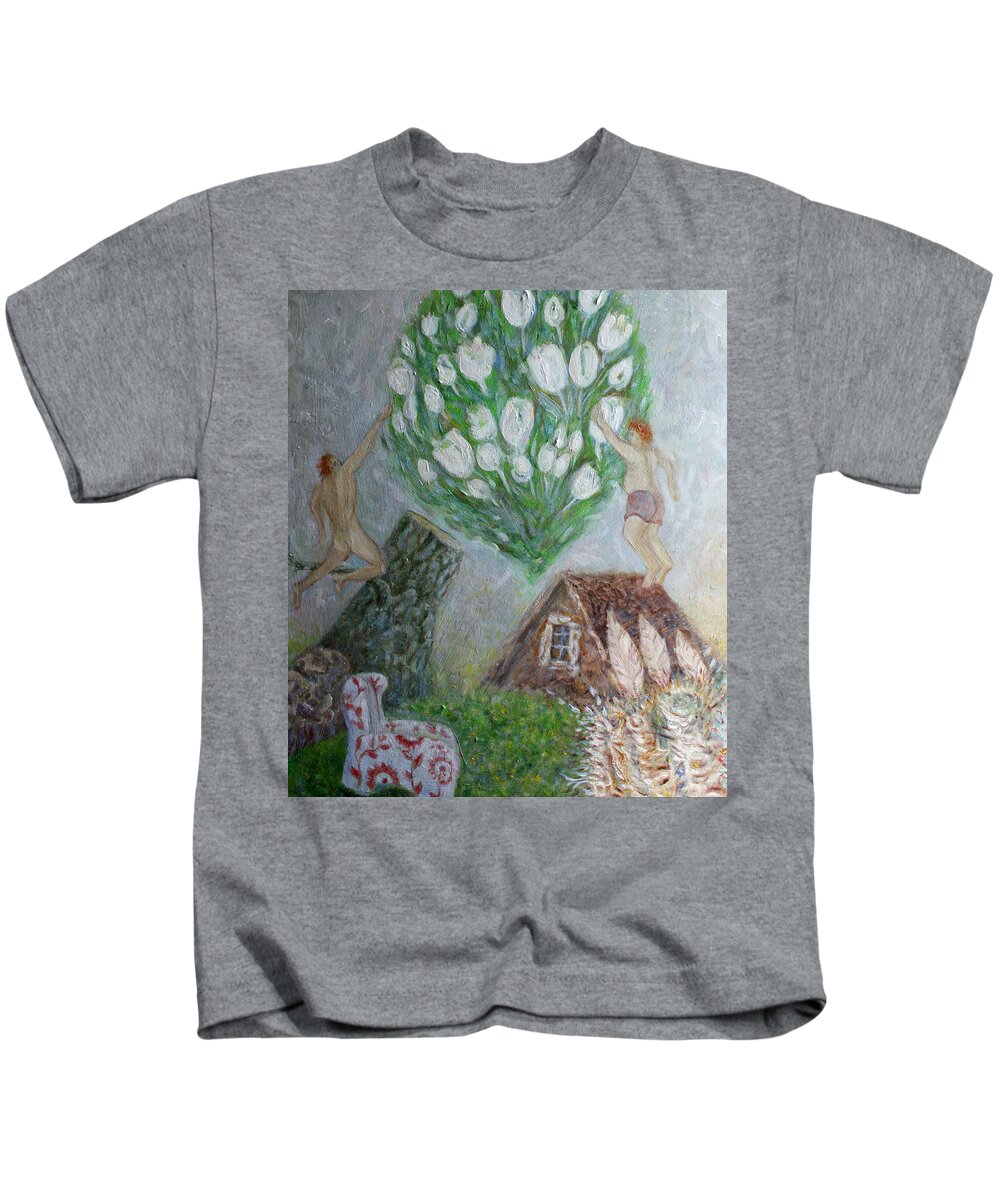 Tulip Tree Kids T-Shirt featuring the painting Tulip tree by Elzbieta Goszczycka
