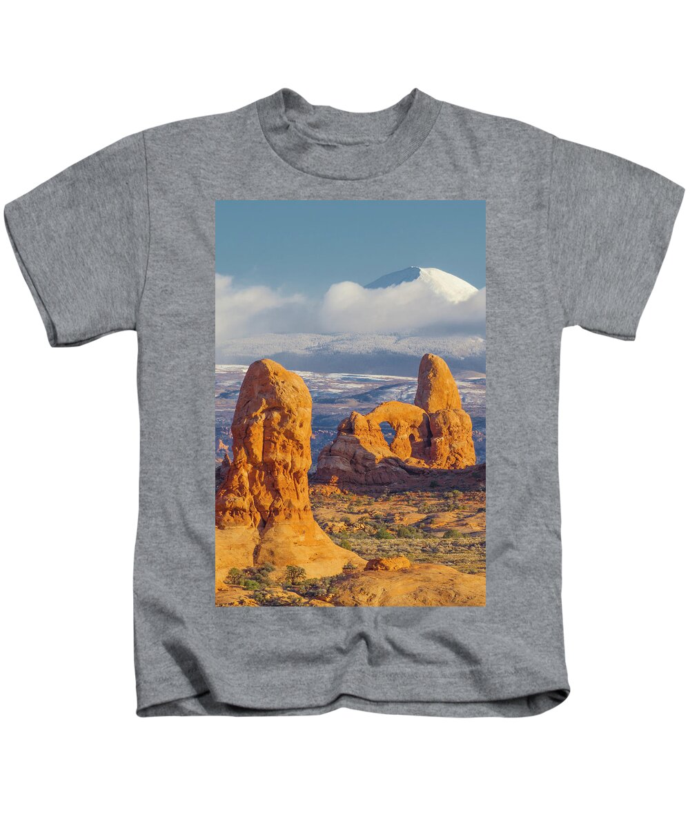 Jeff Foott Kids T-Shirt featuring the photograph Turret Arch In Winter by Jeff Foott