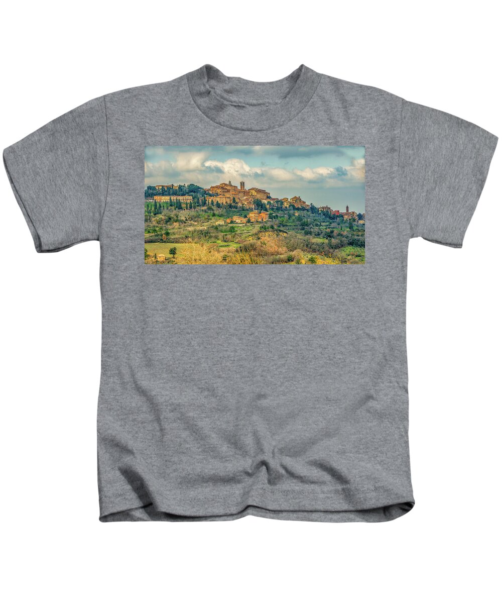 Montepulciano Kids T-Shirt featuring the photograph Tuscan Hill Town by Marcy Wielfaert