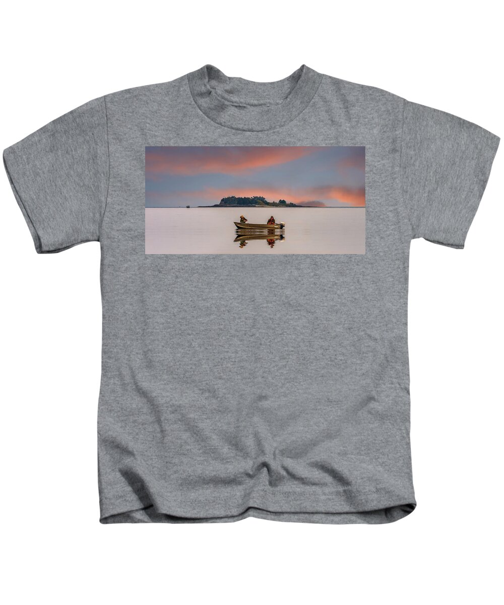 Alaska Kids T-Shirt featuring the photograph Two Fisherman on Foggy Alaska Waterway by Darryl Brooks
