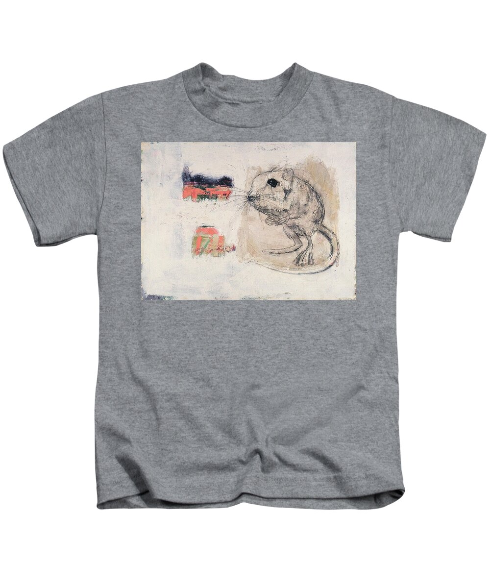 Mouse Kids T-Shirt featuring the painting Uninvited Houseguest by Janet Zoya