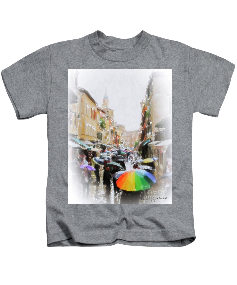 Paintograph Kids T-Shirt featuring the painting Venice in the Rain by Chris Armytage