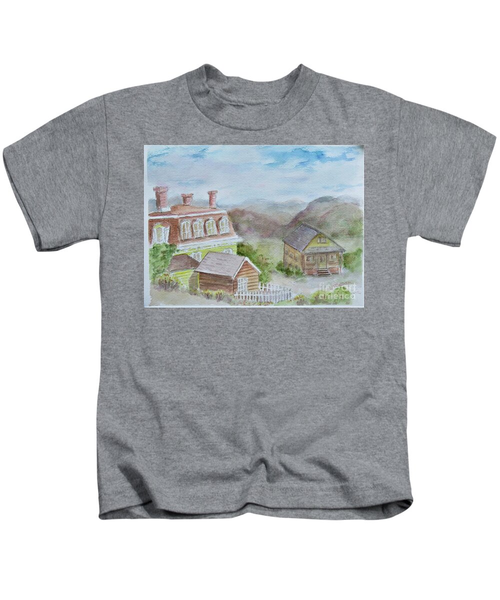 Nevada Kids T-Shirt featuring the painting Virginia City Nevada by Laurie Morgan