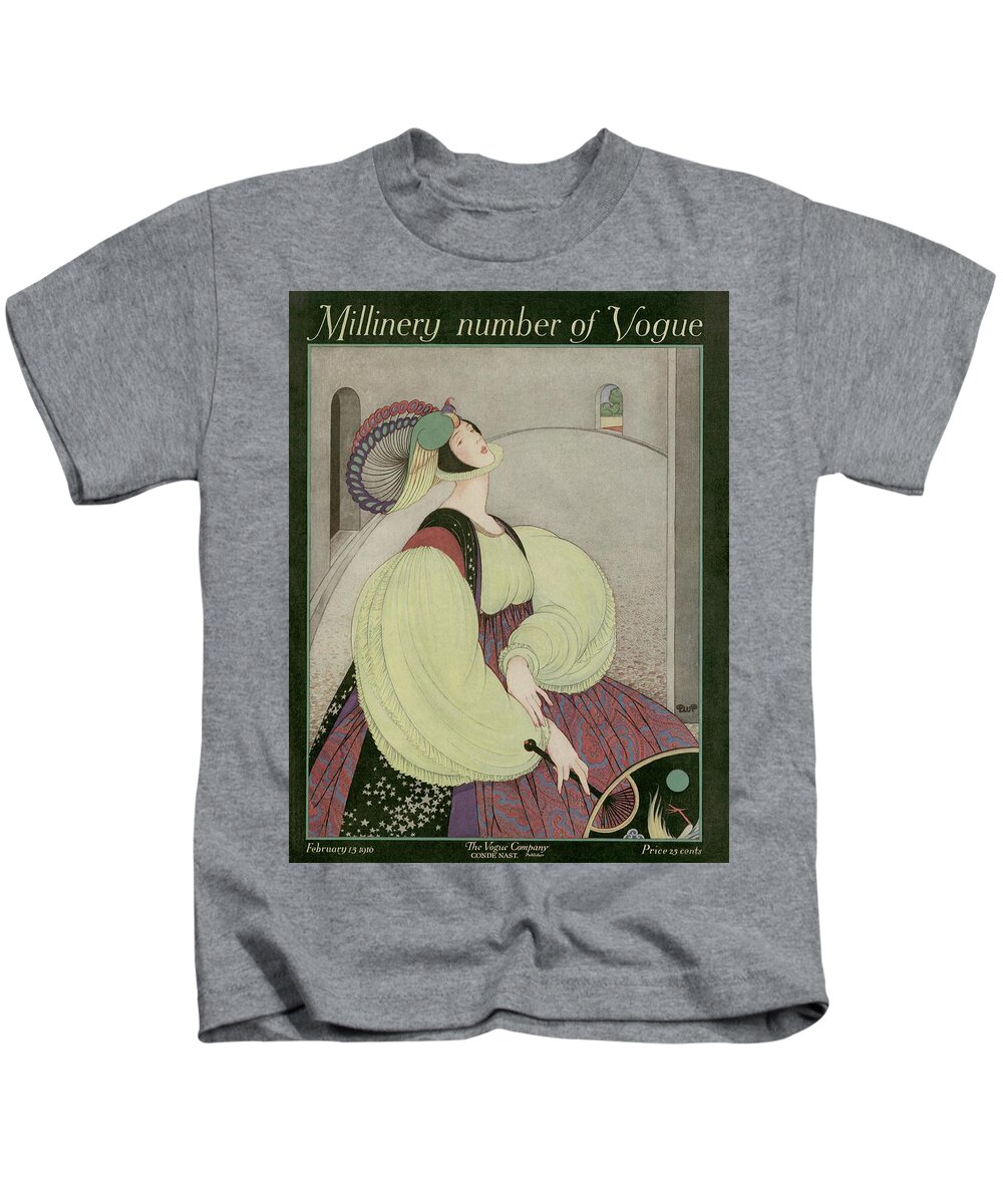#new2022vogue Kids T-Shirt featuring the painting Vogue Millinery Cover Of A Woman In Renaissance by George Wolfe Plank