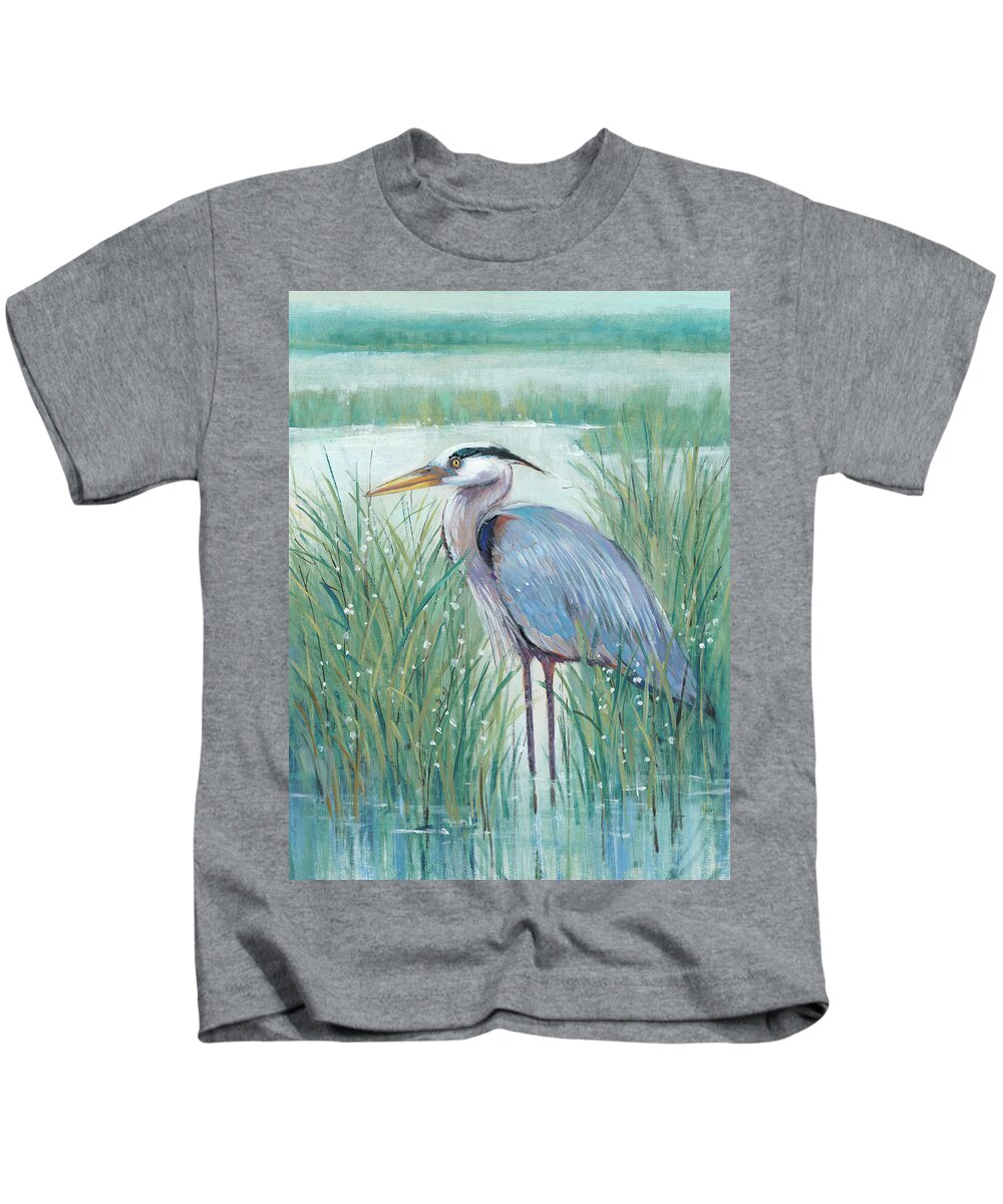 Coastal Kids T-Shirt featuring the painting Wetland Heron II by Tim Otoole