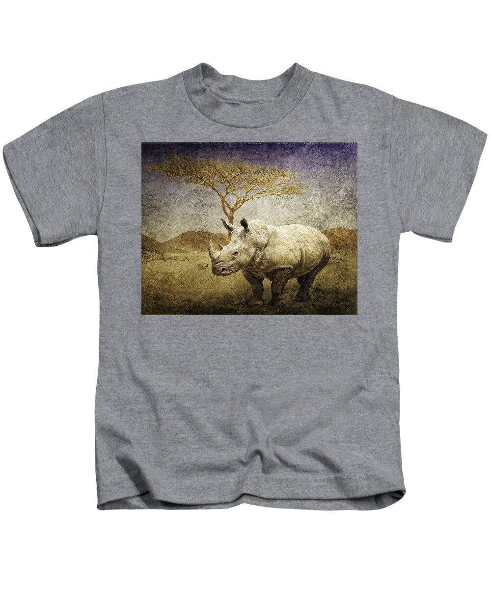 White Rhinoceros Kids T-Shirt featuring the digital art White Rhinoceros by Sandra Selle Rodriguez