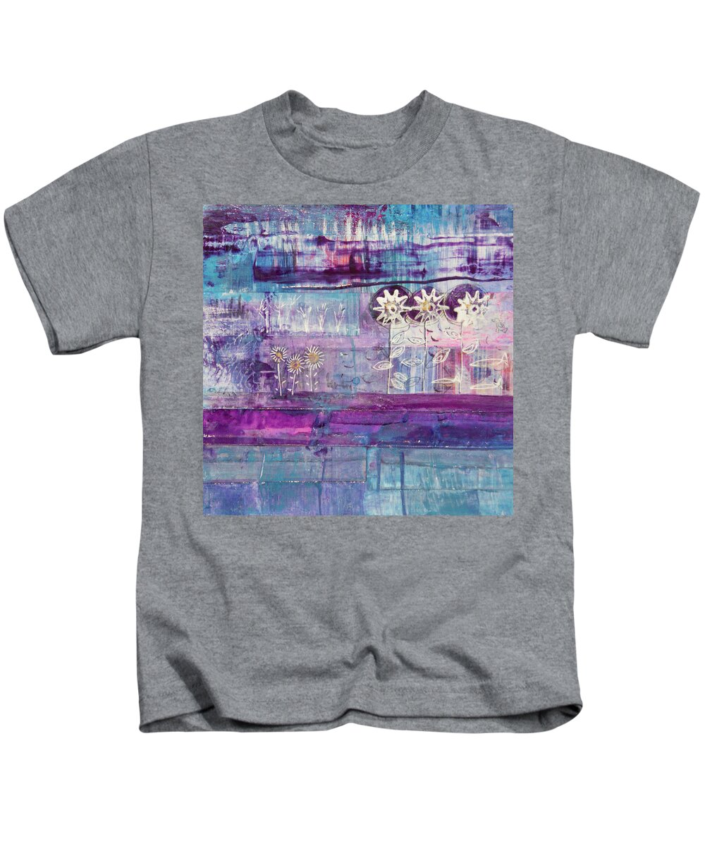 Snow Kids T-Shirt featuring the mixed media Winter Blues 2 by Julia Malakoff