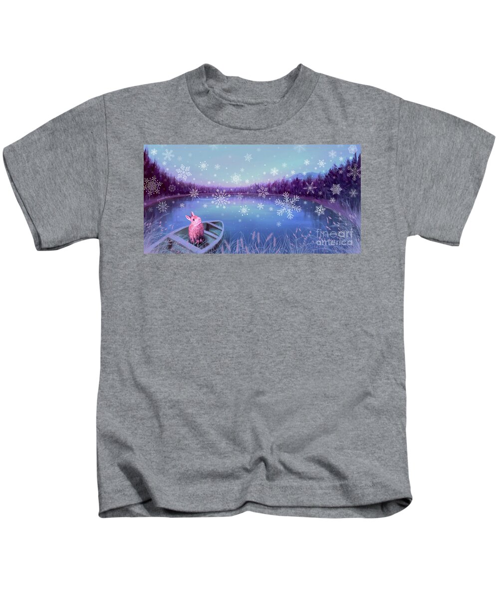 Stirrup Lake Kids T-Shirt featuring the painting Winter Dream by Yoonhee Ko