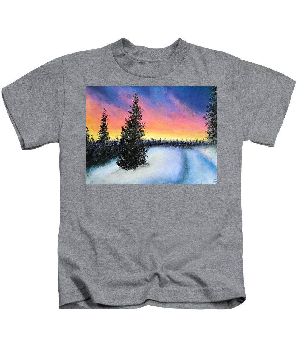 Winter Kids T-Shirt featuring the drawing Winter's escape by Jen Shearer