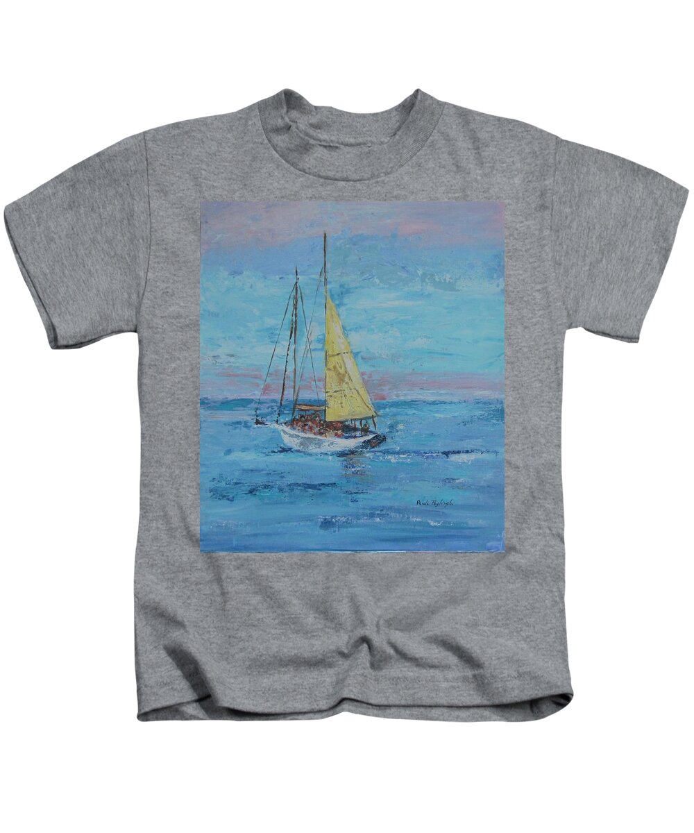 Painting Kids T-Shirt featuring the painting Yellow Sail by Paula Pagliughi