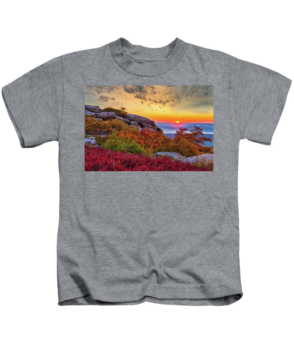 Fall Kids T-Shirt featuring the photograph Autumn Sunrise on the Rocks #2 by Dan Carmichael