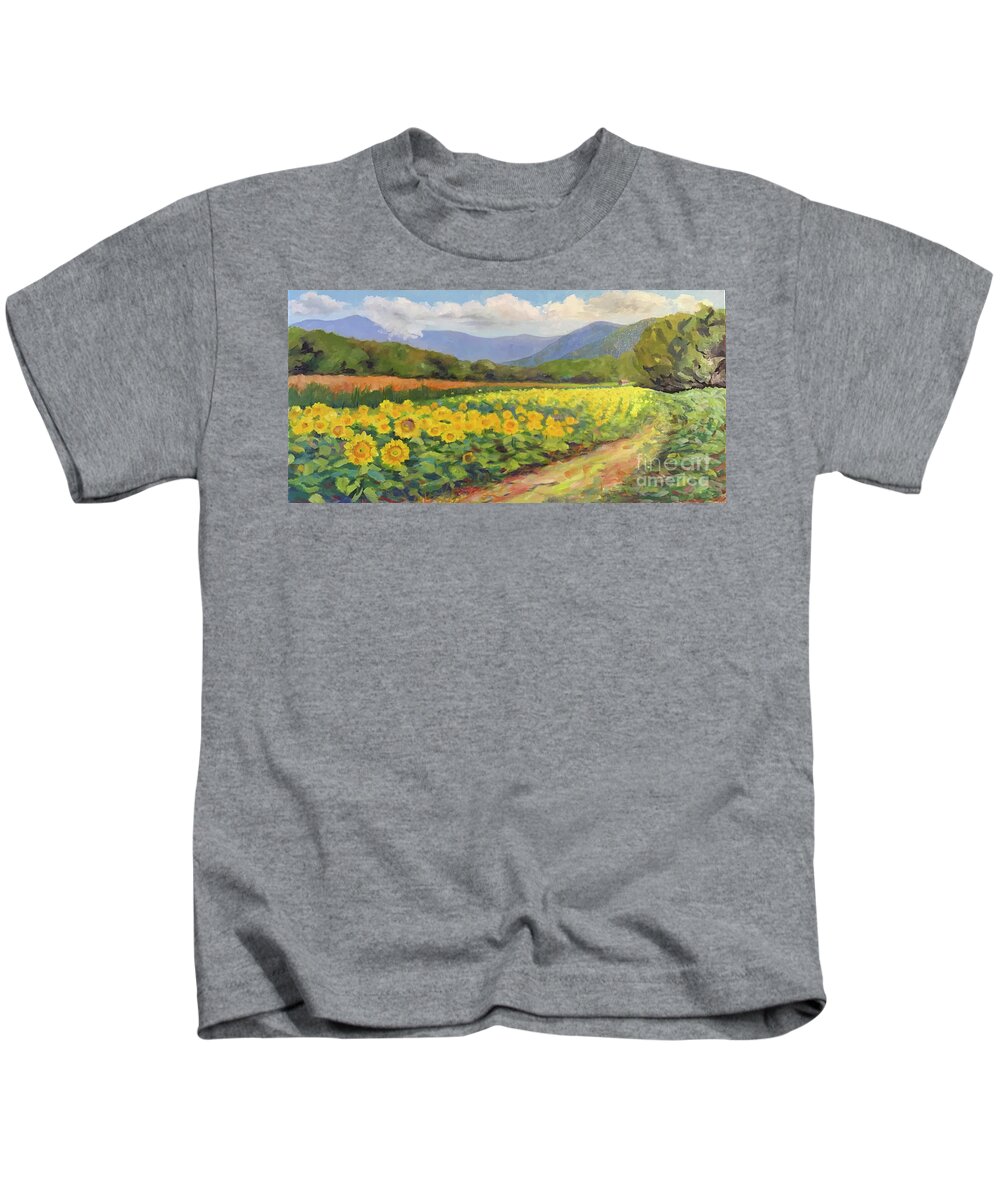 Sunflower Kids T-Shirt featuring the painting Biltmore Sunflowers #1 by Anne Marie Brown