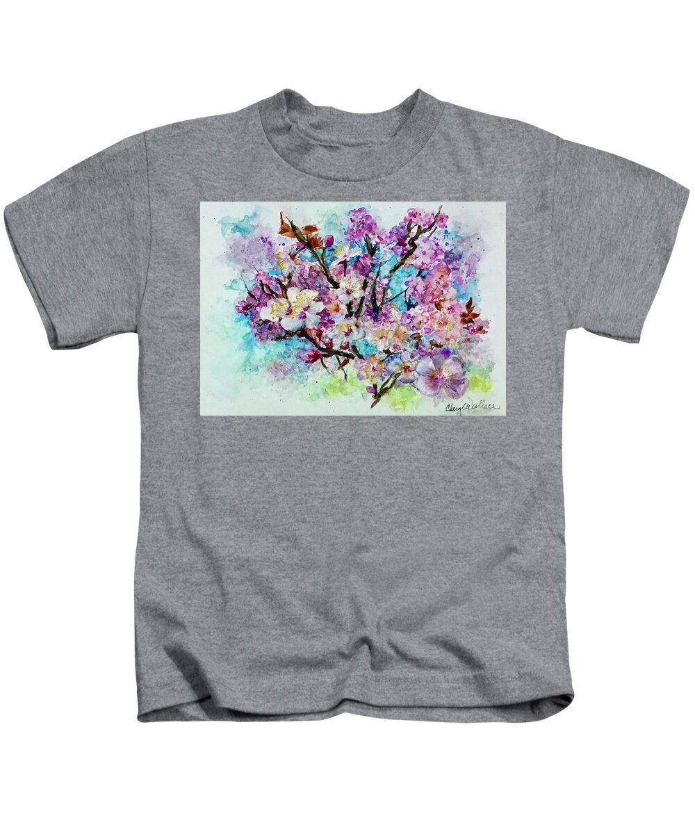 Cherry Kids T-Shirt featuring the painting Blessings in Bloom #1 by Cheryl Wallace