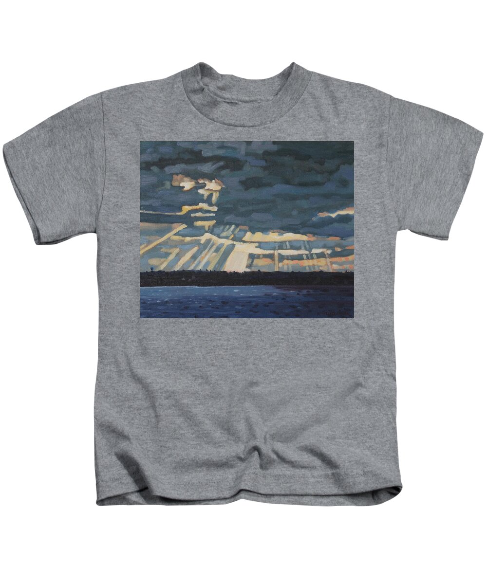 714 Kids T-Shirt featuring the painting Crepuscular Rays #1 by Phil Chadwick