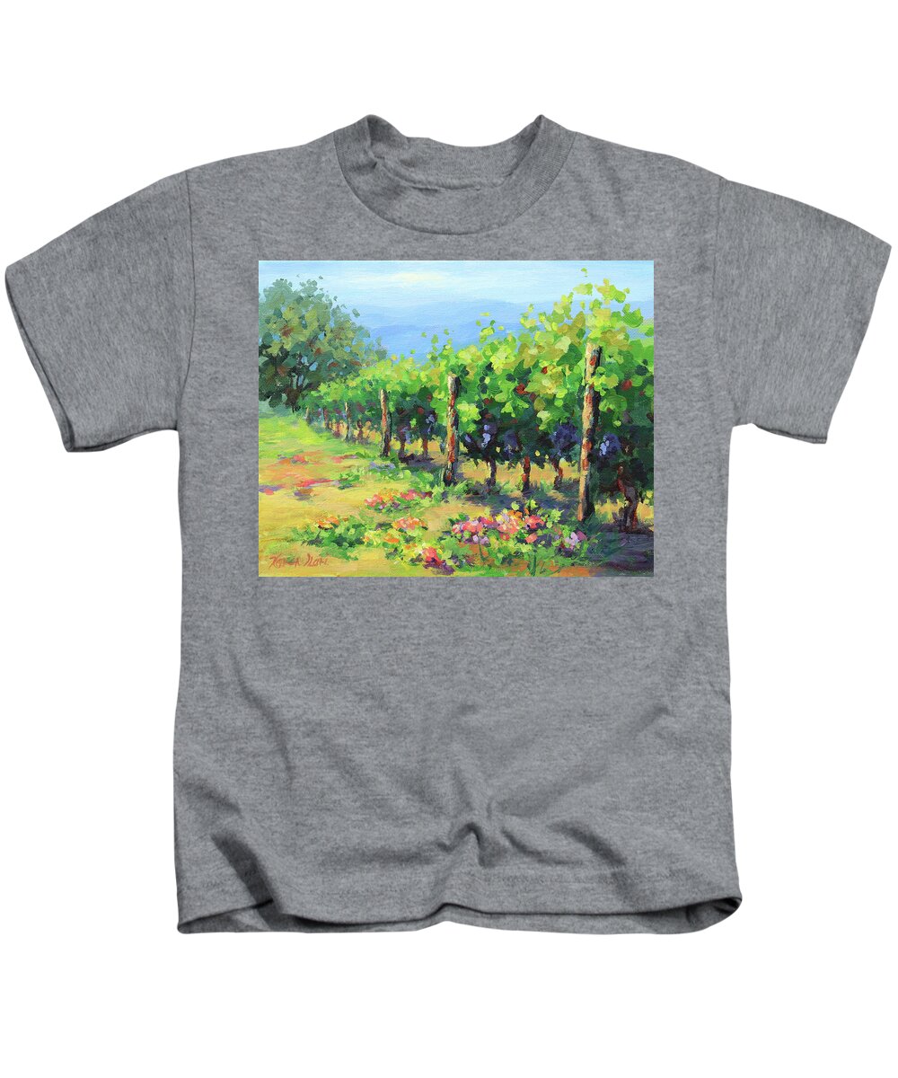 Landscape Kids T-Shirt featuring the painting In the Vineyard #1 by Karen Ilari