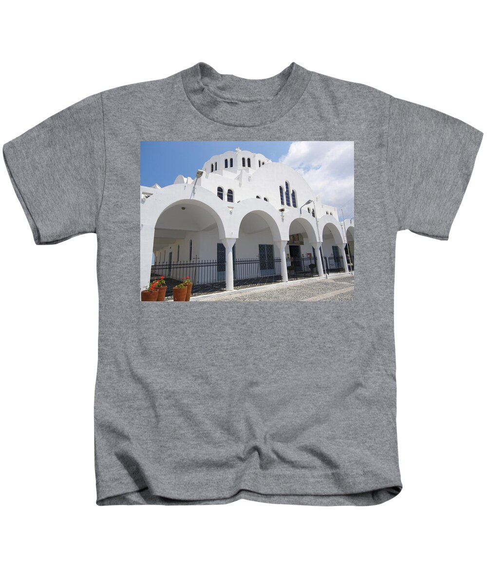 Santorini Kids T-Shirt featuring the photograph Megalochori #1 by Lisa Mutch