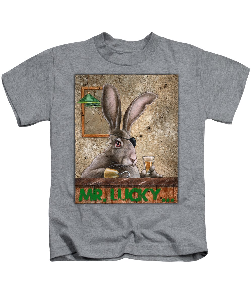 Rabbit Kids T-Shirt featuring the painting Mr. Lucky... #4 by Will Bullas
