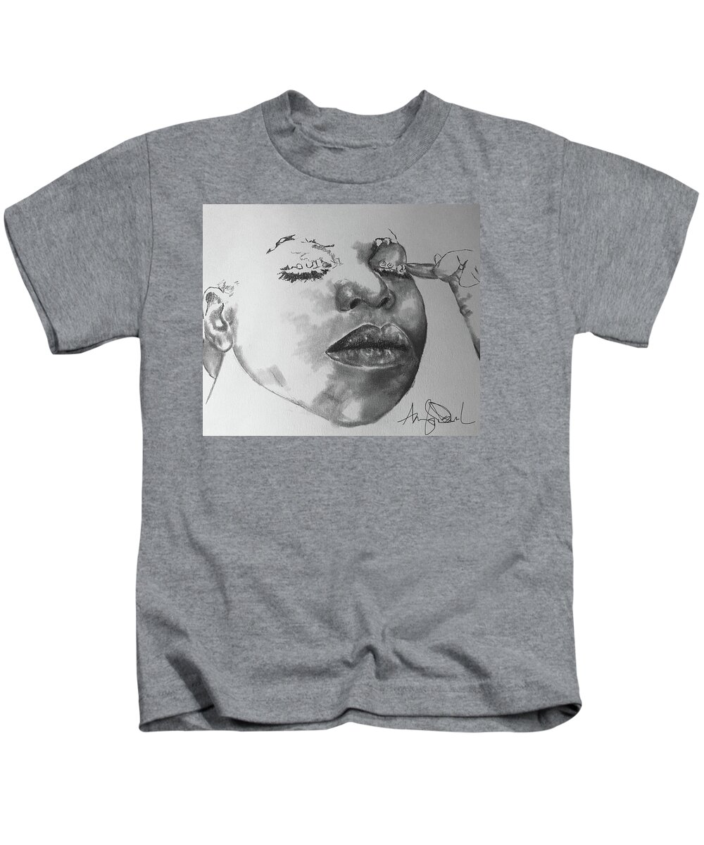  Kids T-Shirt featuring the drawing Nina by Angie ONeal