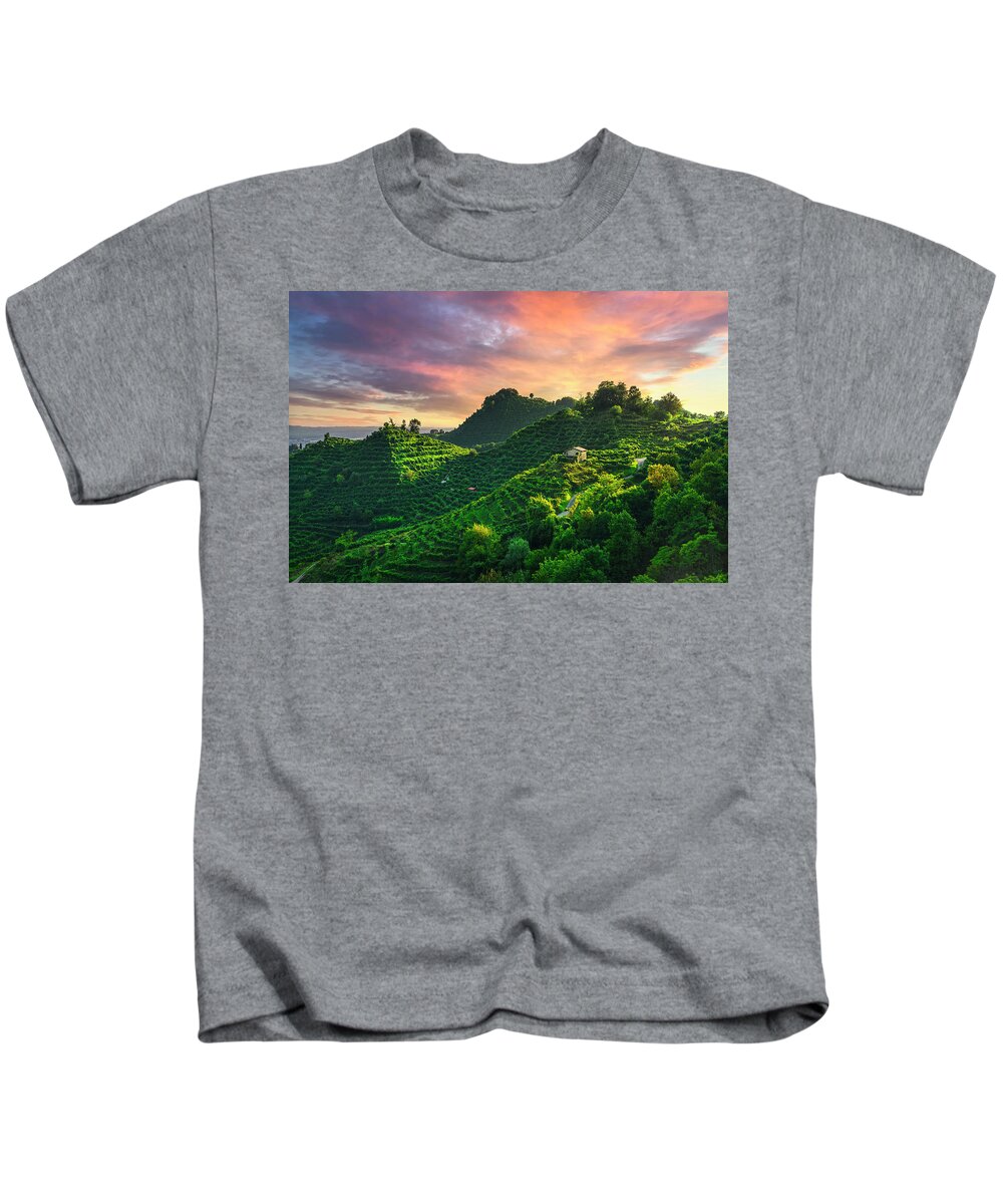 Prosecco Kids T-Shirt featuring the photograph Prosecco Hills Sunset by Stefano Orazzini