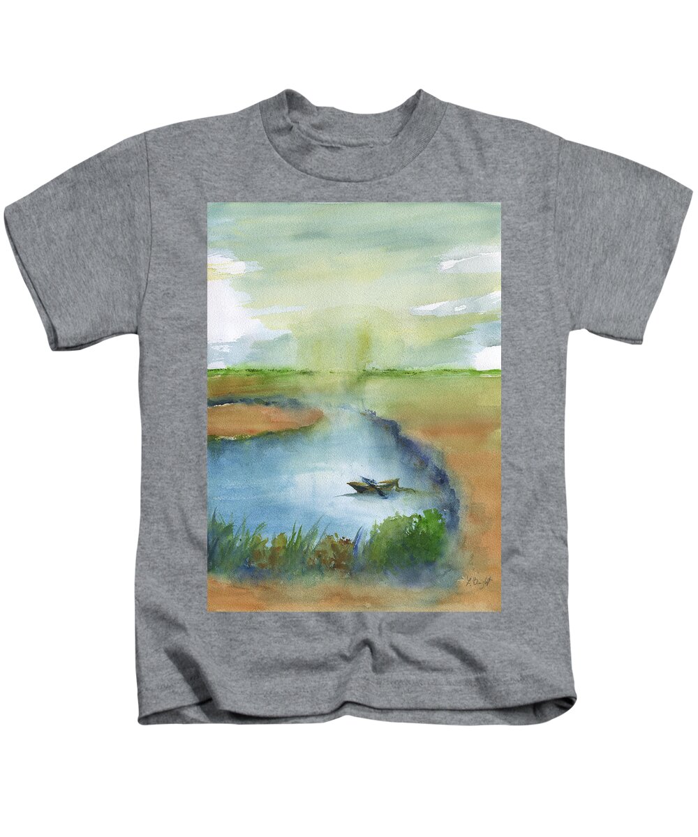 The Empty Boat Kids T-Shirt featuring the painting The Empty Boat #2 by Frank Bright