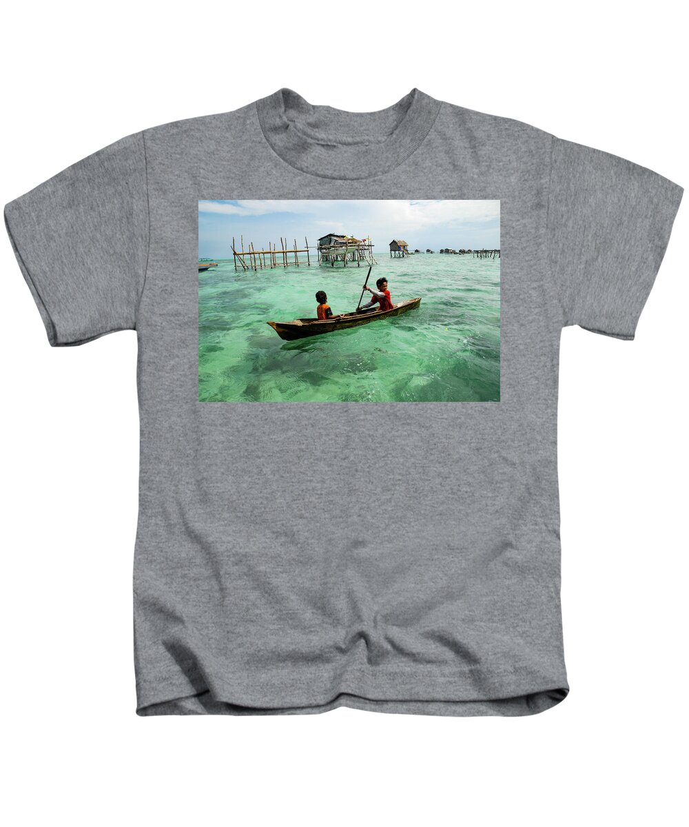 Sea Kids T-Shirt featuring the photograph Neptune's Children - Sea Gypsy Village, Sabah. Malaysian Borneo by Earth And Spirit
