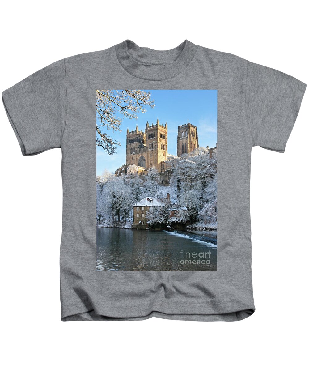 Snow Kids T-Shirt featuring the photograph Winter view of Durham Cathedral #1 by Bryan Attewell