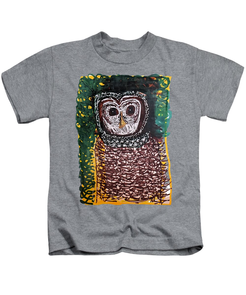 Colorado Kids T-Shirt featuring the drawing Wood Owl #1 by Pam O'Mara