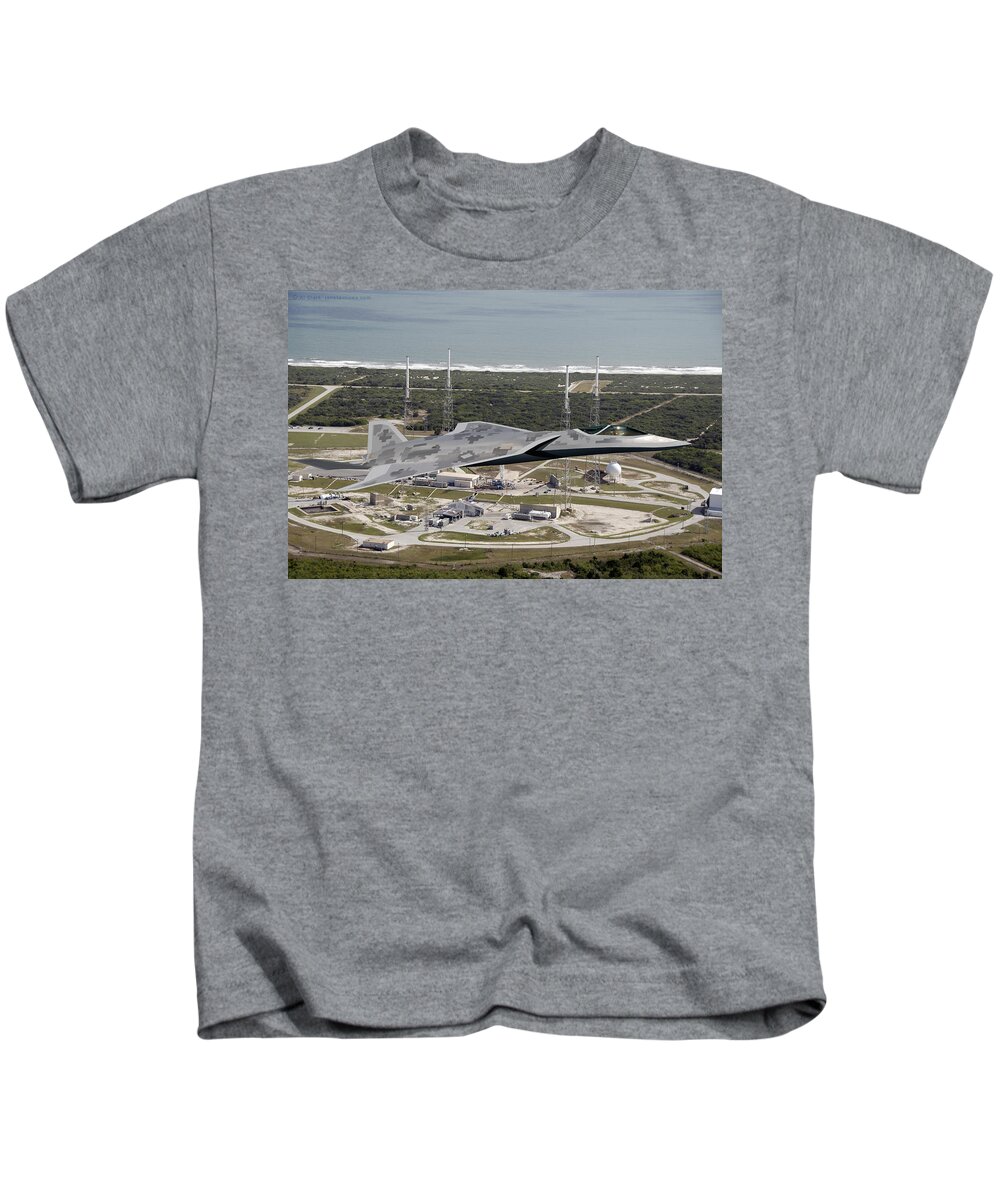 Lmt Kids T-Shirt featuring the digital art Lockheed LMT Raven II over NASA by Custom Aviation Art