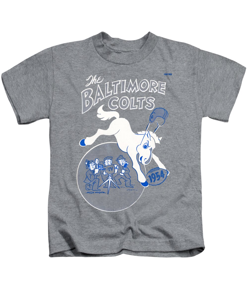 Baltimore Colts Kids T-Shirt featuring the mixed media 1954 Baltimore Colts Press Guide Art by Row One Brand