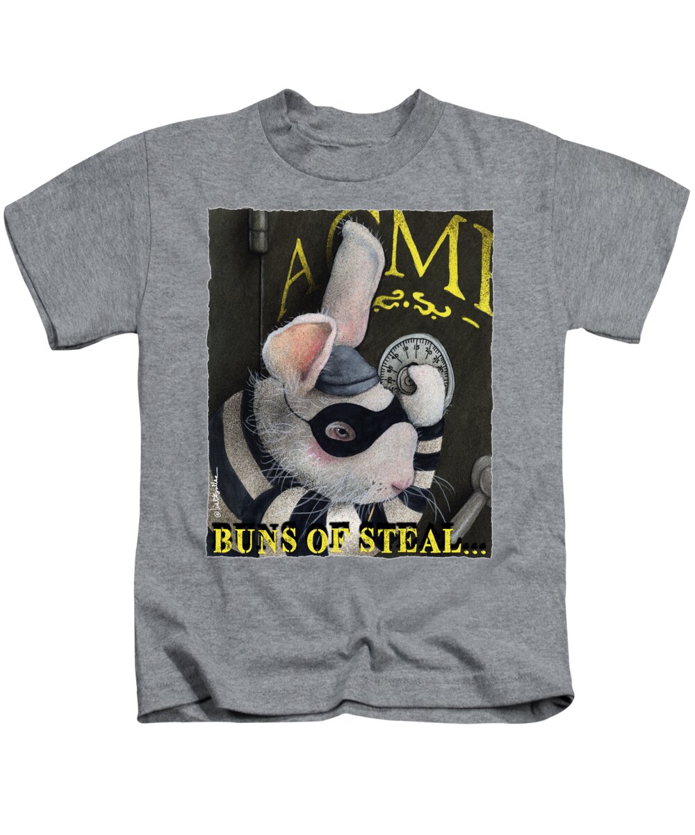 Rabbit Kids T-Shirt featuring the painting Buns Of Steal... #1 by Will Bullas