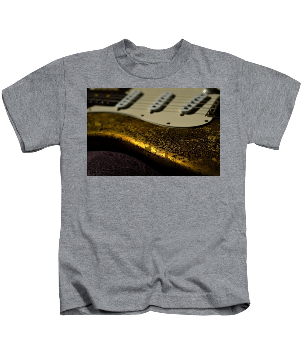 Fender Kids T-Shirt featuring the photograph Fender Stratocaster 24k Gold Leaf Aged Electric Guitar Music by Guitarwacky Fine Art