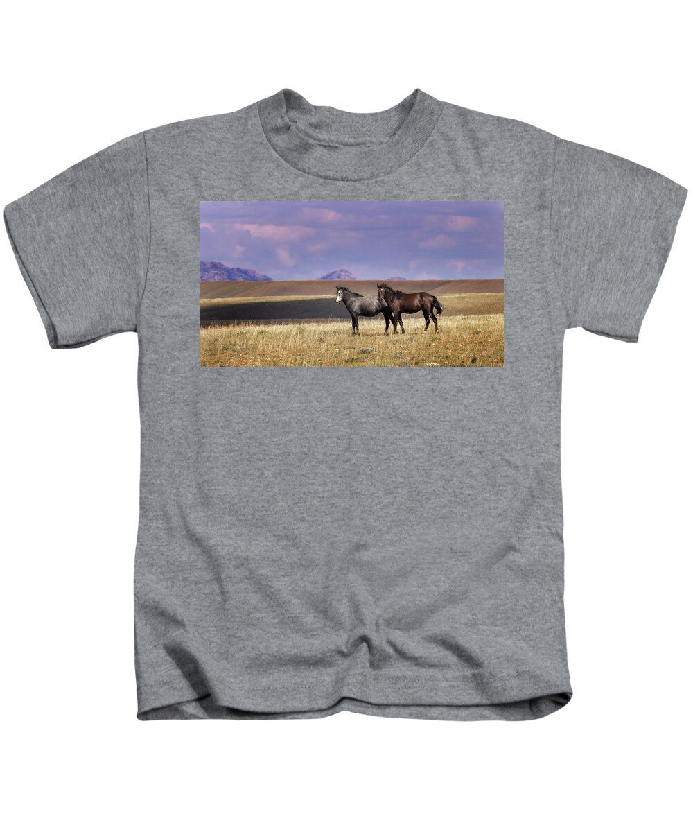 Horse Kids T-Shirt featuring the photograph Wild Horses #25 by Laura Terriere