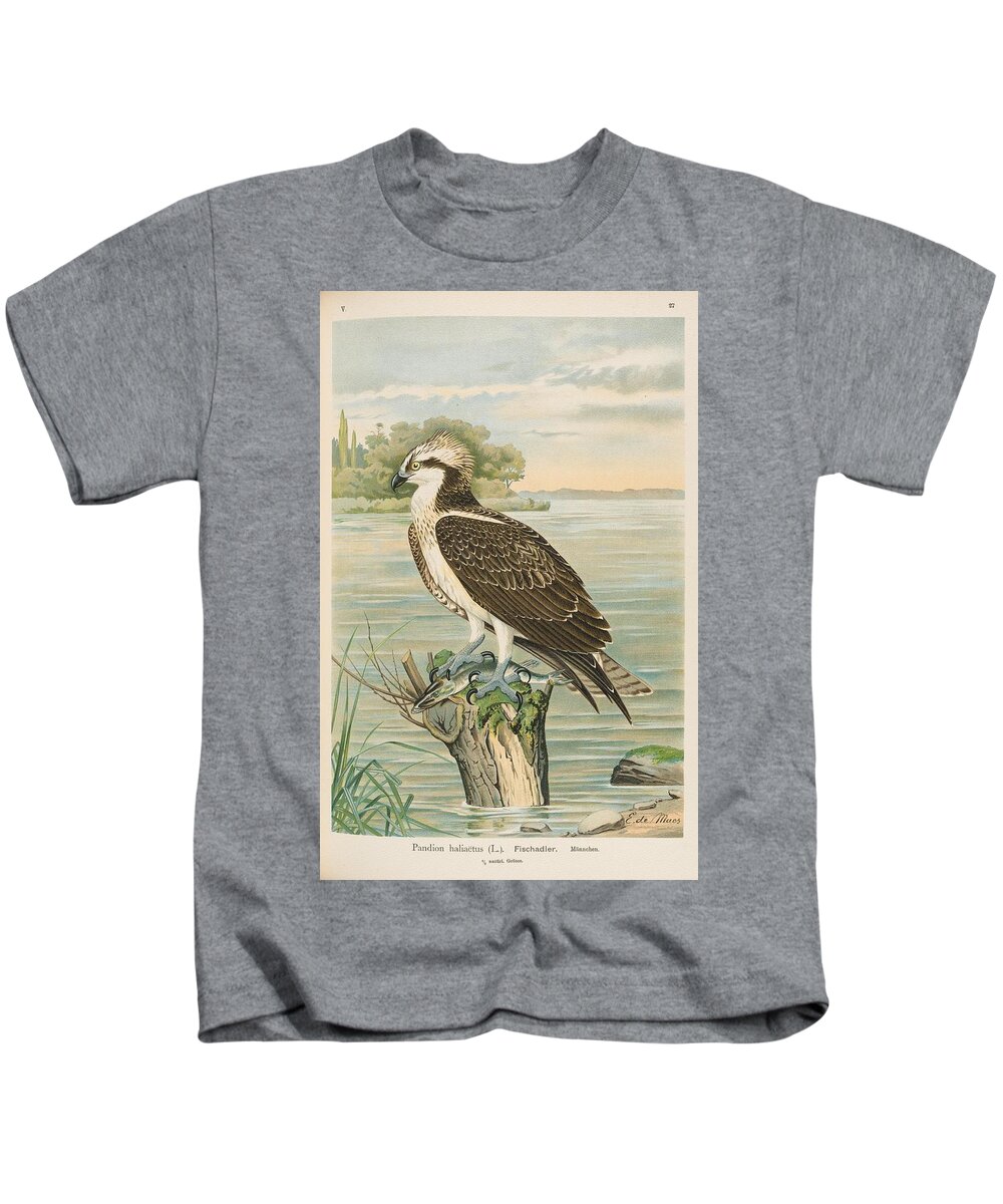 Raptor Kids T-Shirt featuring the mixed media Beautiful Vintage Raptor #31 by World Art Collective