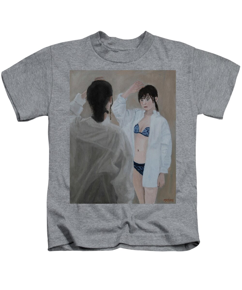Lingerie Kids T-Shirt featuring the painting Preparation #4 by Masami IIDA