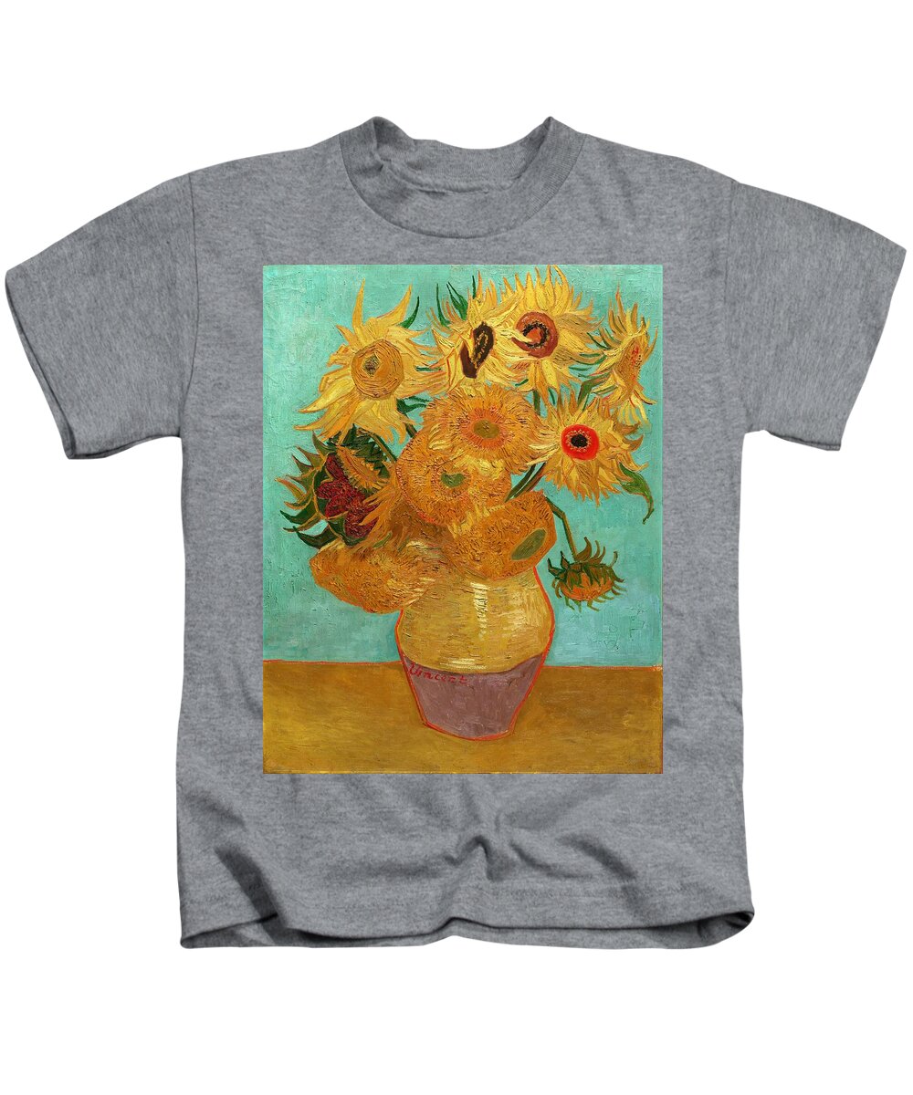 Van Gogh Kids T-Shirt featuring the painting Vase with Twelve Sunflowers #1 by Vincent Van Gogh