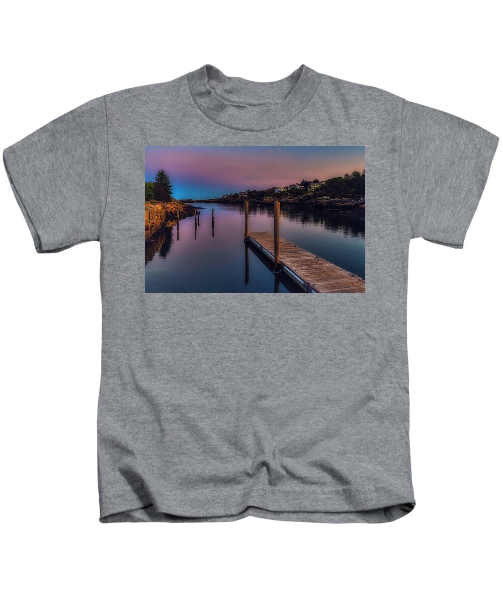 Perkins Cove Kids T-Shirt featuring the photograph A Beautiful Night in Perkins Cove by Penny Polakoff