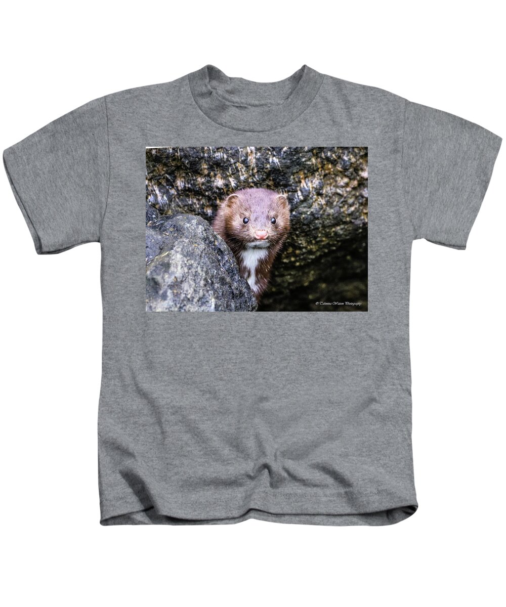 Mink Kids T-Shirt featuring the photograph A Mink in Wonder by Tahmina Watson