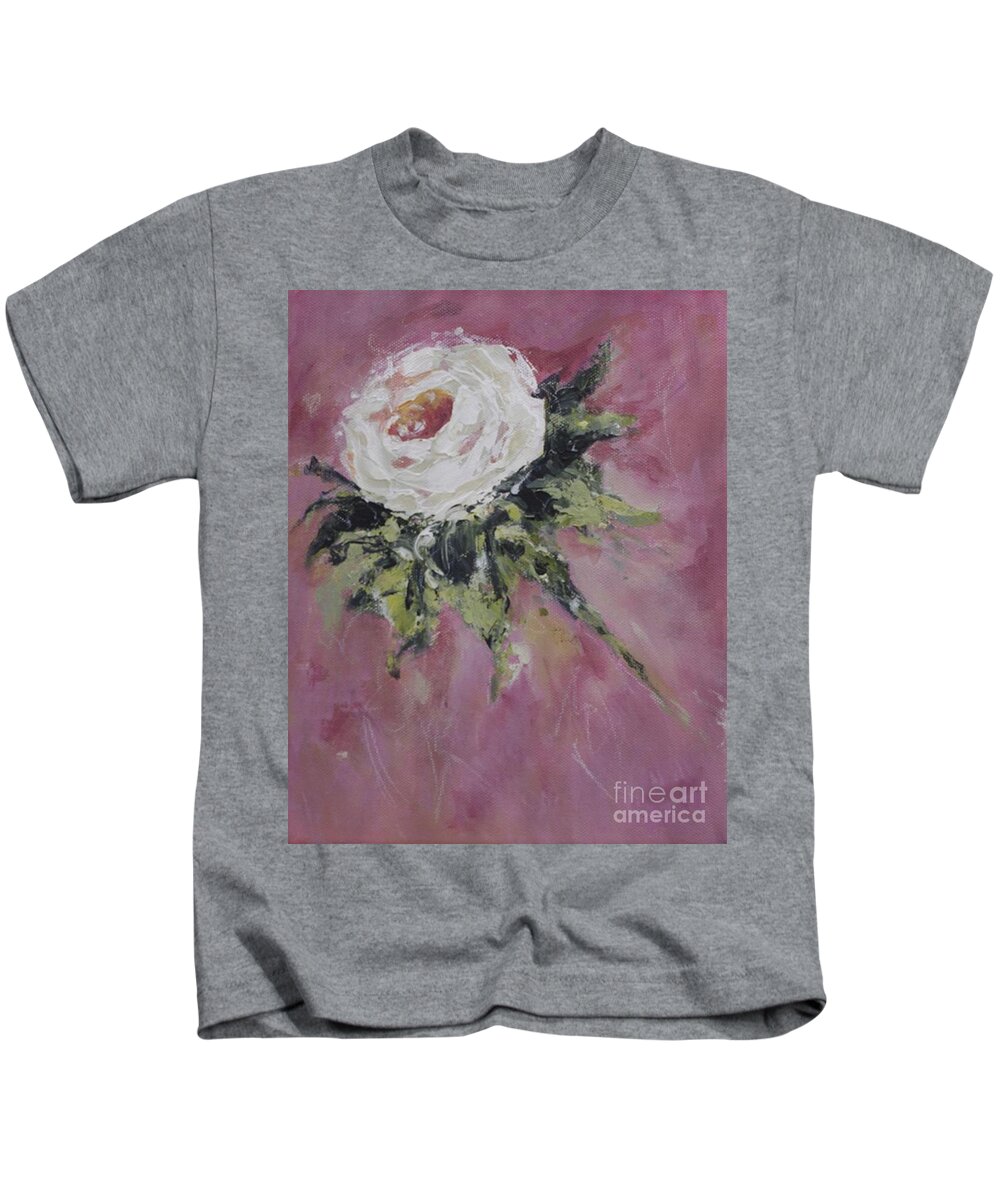 A Simple White Rose Kids T-Shirt featuring the painting A Simple White Rose by Cherie Salerno