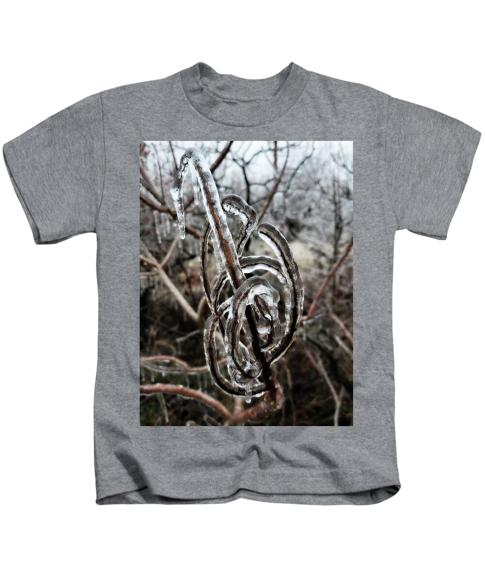 Ice Kids T-Shirt featuring the photograph Abstract Treble Clef in Ice by Ally White